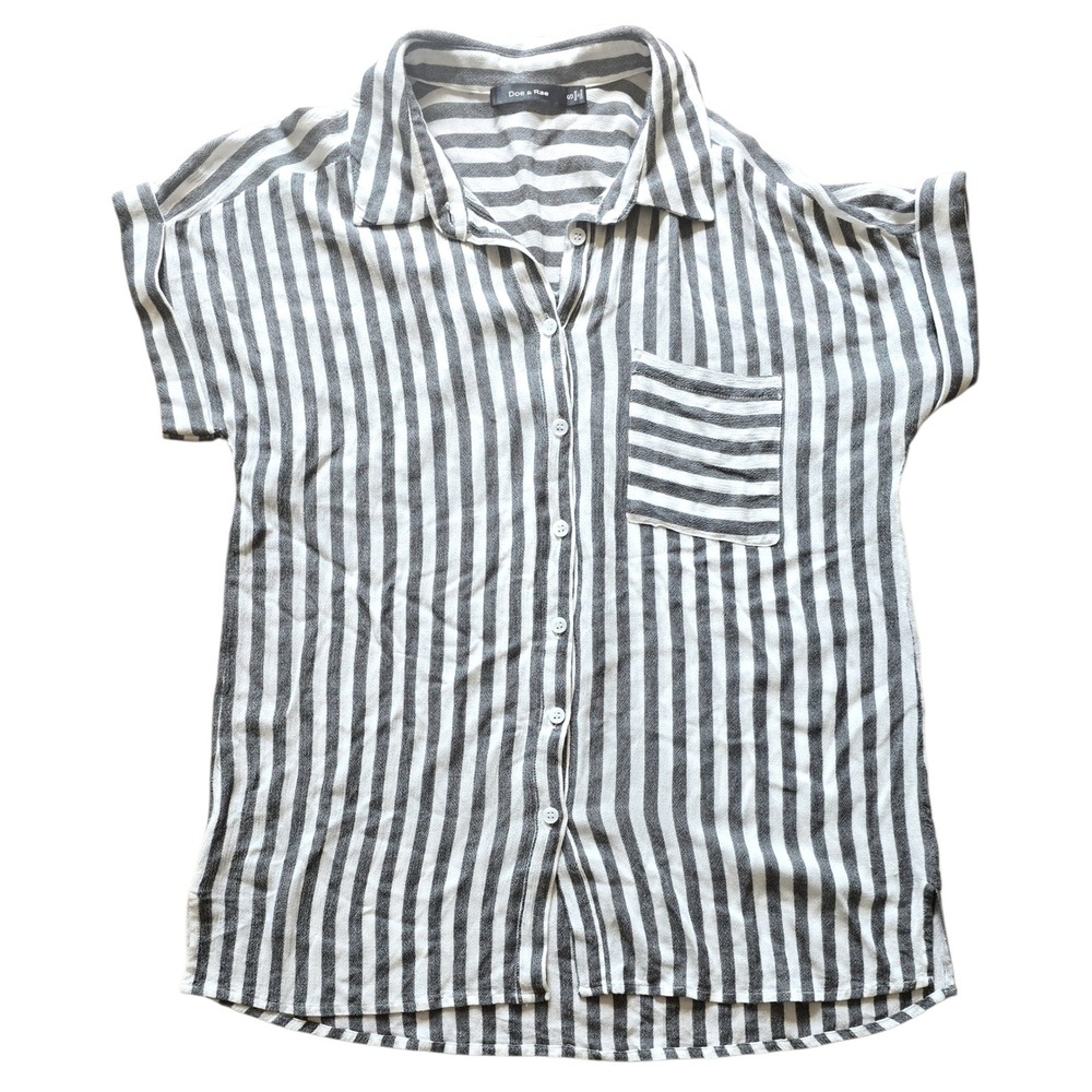 Doe & Rae‎ Striped Button-Up Shirt Relaxed Fit Short Sleeve Top Size S